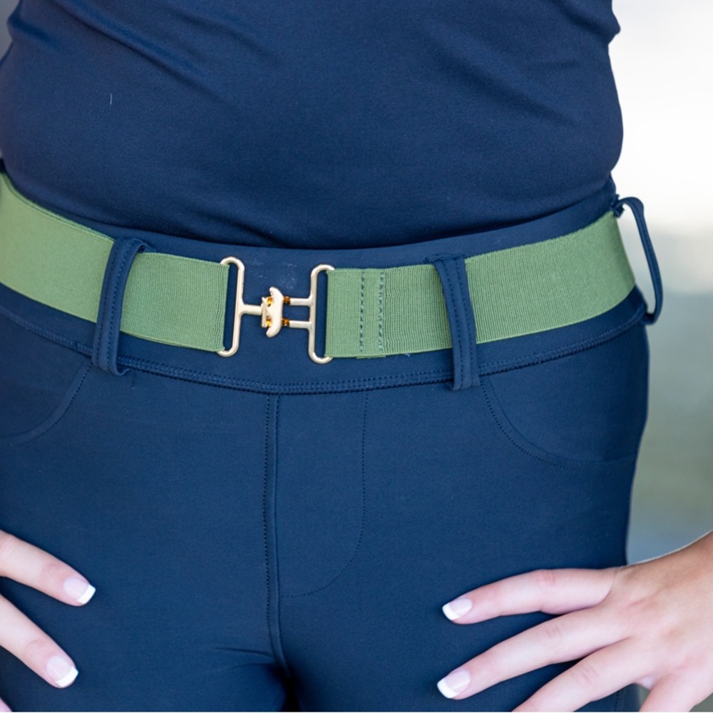 Green with gold buckle Surcingle Belt Elastic One Size Fits All equestri…